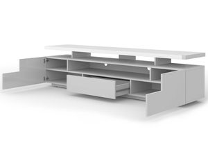 Miniaturka 4 - Nowoczesna szafka RTV z białym korpusem, szufladą i otwartymi półkami