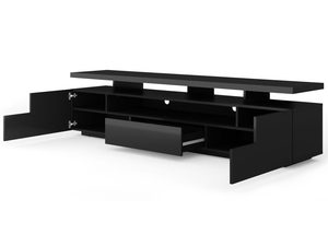 Miniaturka 2 - Nowoczesna szafka RTV z czarnym korpusem i otwartymi półkami w minimalistycznym stylu