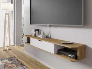 Miniaturka 3 - Półka RTV z dębowym blatem, czarnym korpusem i otwartą wnęką w nowoczesnym stylu