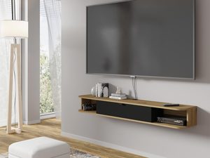 Miniaturka 9 - Nowoczesna półka RTV z dębowym blatem i czarnym korpusem w loftowym stylu