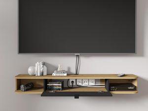 Miniaturka 10 - Półka RTV z otwartą wnęką, dębowym blatem i czarnym korpusem w nowoczesnym stylu