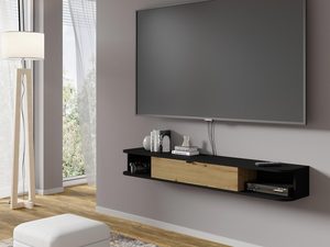 Miniaturka 13 - Nowoczesna półka RTV z dębowym blatem i czarnym korpusem w loftowym stylu