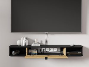 Miniaturka 14 - Dębowa półka RTV z czarnym korpusem w nowoczesnym stylu do salonu