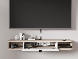 Miniaturka 18 - Półka RTV z otwartą wnęką i dębowym blatem, idealna do nowoczesnych wnętrz.