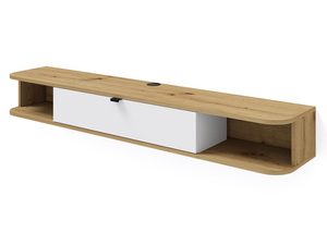 Miniaturka 1 - Nowoczesna półka RTV z dębowym blatem i czarnym korpusem, elegancki design