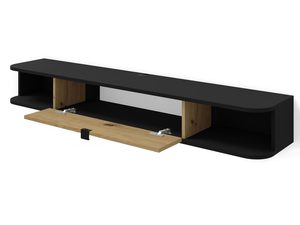 Miniaturka 12 - Nowoczesna półka RTV z dębowym blatem i czarnym frontem