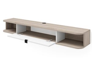 Miniaturka 17 - Dębowa półka RTV z białą szufladą i otwartą wnęką na akcesoria