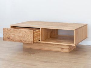 Miniaturka 2 - Niski stolik kawowy z półkami, lite drewno dębowe