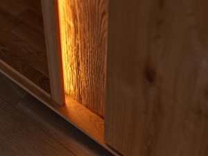 Miniaturka 12 - Zbliżenie na detal drewniany szafki RTV z podświetleniem