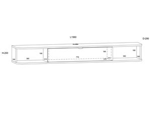 Miniaturka 24 - Techniczny rysunek wymiary półki RTV z przegrodą na sprzęt elektroniczny.