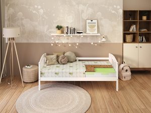 Miniaturka 1 - Białe łóżko dziecięce z drewna z dekoracyjnymi lampkami