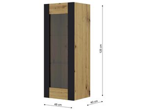 Miniaturka 2 - Witryna z dębowym korpusem, szklanymi półkami i czarnym frontem w loftowym stylu