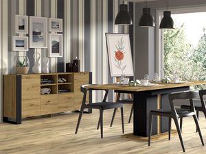 Miniaturka 3 - Nowoczesna jadalnia z drewnianym stołem i czarnymi detalami kolor dąb i czarny
