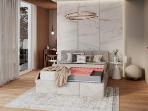 Miniaturka 2 - Nowoczesna sypialnia z łóżkiem tapicerowanym i pikowanym wezgłowiem kolor beżowy