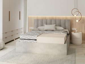 Miniaturka 2 - Nowoczesne łóżko tapicerowane z pikowanym wezgłowiem kolor beżowy