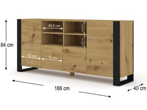Miniaturka 5 - Nowoczesna komoda z drewnianymi frontami i czarnymi detalami kolor dąb i czarny