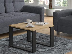 Miniaturka 3 - Nowoczesny stolik kawowy z drewnianym blatem i metalową podstawą kolor dąb i czarny