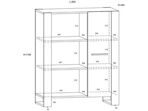 Miniaturka 5 - Techniczny rysunek regału z wymiarami do produkcji mebli kolor biały