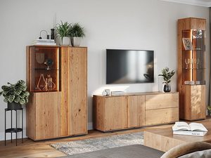 Miniaturka 2 - Zestaw mebli dębowych zawierający komodę TV, witrynę wąską i szeroką