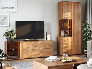 Miniaturka 1 - Zestaw zawierający szafkę RTV oraz witrynę z przeszkleniem i podświetleniem