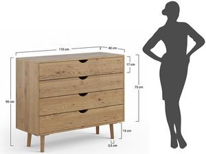 Miniaturka 6 - Komoda dębowa z czterema szufladami, widok z boku