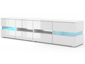 Miniaturka 10 - Szafka RTV z białym korpusem, szklanymi półkami i podświetleniem LED w eleganckim stylu