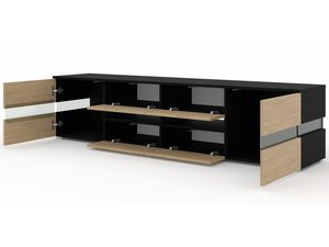 Miniaturka 2 - Szafka RTV z czarnym korpusem i szklanymi półkami w nowoczesnym stylu