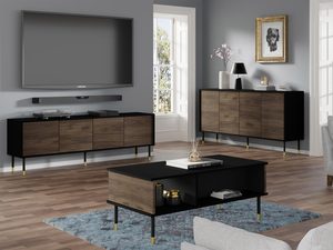 Miniaturka 5 - Wizualizacja salonu z meblami w stylu modern z czarnymi korpusami