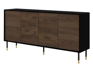 Miniaturka 1 - Komoda z ciemnymi drewnianymi frontami, czarnymi metalowymi nogami i pionowymi frezowaniami w stylu mid-century modern do stylowego wnętrza