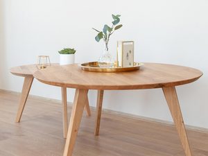 Miniaturka 1 - Okrągły stół dębowy z dekoracją, styl skandynawski