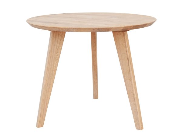 Okrągły stół dębowy na trzech nogach, skandynawski design