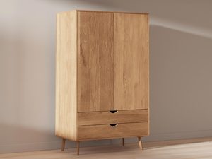 Miniaturka 2 - Wysoka szafa dębowa z szufladą, prosty skandynawski styl