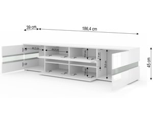 Miniaturka 14 - Biała stojąca szafka RTV z wymiarami