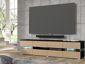 Miniaturka 4 - Nowoczesna szafka RTV z dębowym korpusem, czarnymi frontami i podświetleniem LED w loftowym stylu