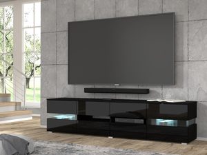 Miniaturka 19 - Nowoczesna półka RTV z podświetleniem LED, czarnym korpusem i dębowym blatem w nowoczesnym stylu