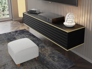 Miniaturka 5 - Nowoczesna szafka RTV z czarnymi frontami i złotymi detalami kolor czarny i złoty