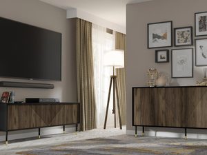 Miniaturka 5 - Komoda z czarnymi frontami, złotymi nogami i geometrycznym wzorem w stylu art deco do eleganckiego wnętrza