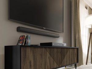 Miniaturka 3 - Komoda z ciemnymi drewnianymi frontami, smukłymi metalowymi nogami i geometrycznym wzorem w stylu loftowym do nowoczesnego wnętrza