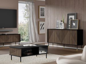 Miniaturka 4 - Minimalistyczna aranżacja salonu z ciemnymi meblami