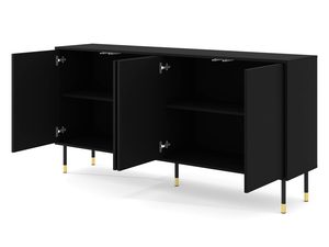 Miniaturka 8 - Czarna komoda z drewnianymi frontami, złotymi nogami i geometrycznym wzorem w industrialnym stylu do nowoczesnego wnętrza