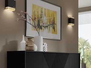 Miniaturka 9 - Komoda z czarnymi frontami, złotymi nogami i geometrycznym wzorem w stylu retro do eleganckiego wnętrza