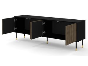 Miniaturka 2 - Czarna komoda z geometrycznymi frontami, złotymi nogami i matowym wykończeniem w industrialnym stylu do salonu