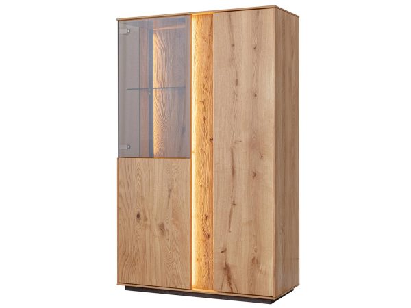 Wysoka witryna dębowa z przeszkleniem, nowoczesny design