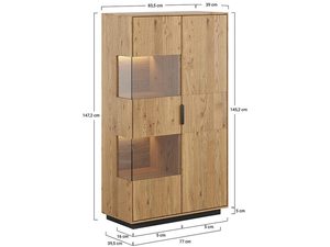 Miniaturka 10 - Detal wykończenia witryny z litego drewna dębowego z wymiarami technicznymi