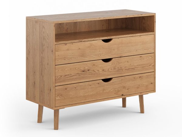 Komoda dębowa z trzema szufladami, prosty skandynawski styl
