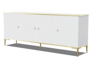 Miniaturka 5 - Biała komoda z pionowymi frontami, smukłymi czarnymi metalowymi nogami i marmurowymi uchwytami