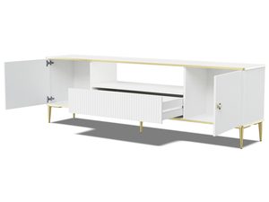 Miniaturka 6 - Nowoczesna szafka RTV z pionowymi frontami, złotymi nogami i marmurowymi uchwytami