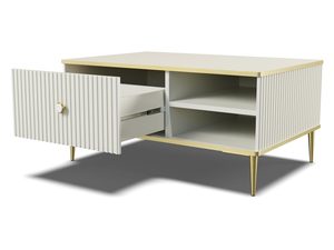 Miniaturka 2 - Stolik kawowy z pionowymi frontami, złotymi nogami i marmurowymi uchwytami w stylu glamour do luksusowego wnętrza