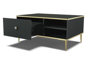 Miniaturka 11 - Czarny stolik z pionowymi frontami, złotymi nogami i marmurowymi uchwytami w eleganckim stylu do salonu