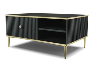 Miniaturka 10 - Czarny stolik kawowy z pionowymi frontami, złotymi nogami i otwartymi półkami w stylu art deco